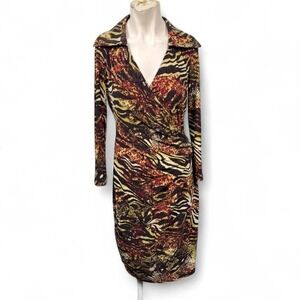 90s safari Print Wrap Dress